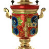 Самовар электрический 3 литра с чайником и подносом роспись "Цветы васильки" с автоотключением арт. 157852к