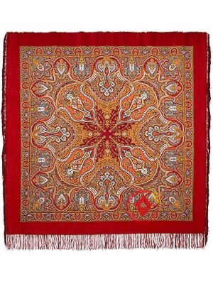 Павлопосадский шерстяной платок с шелковой бахромой «Испанский», рисунок 710-5, 146*146 см